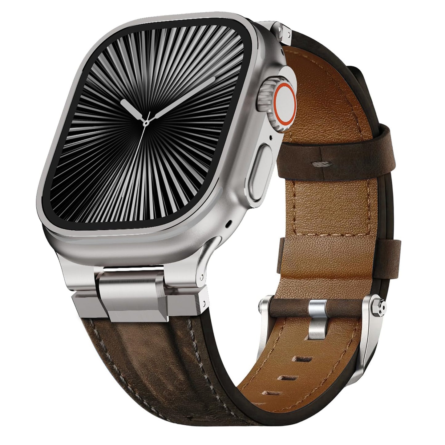 Genuine Leather Band Compatible with Apple Watch Ultra Band 49mm 46mm 45mm 44mm for Men,Vintage Genuine Leather Replacement Strap for iWatch Ultra 3 2 1,SE 3 2 1,series 11 10 9 8 7 6 5 4