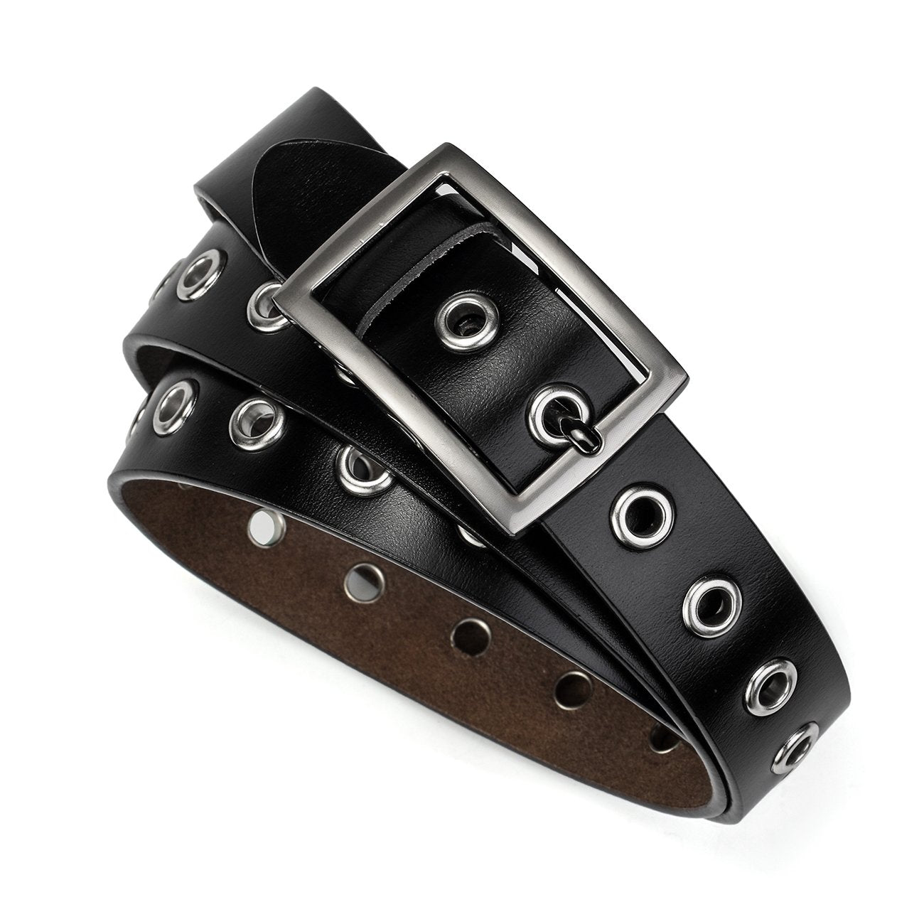 McFanBe Leather Belt for Women Girls Waist Belt Alloy Buckle 1.1 Inches Width Adjustable (B:Black, M(Fit waist size 34"-37"))