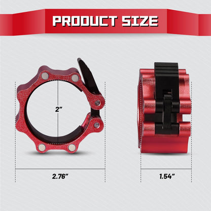 RitFit 2-Inch Magnetic Barbell Collars Locking Clamps - Heavy Duty Aluminum Alloy, Quick Release with Non-Slip TPR Pads for Olympic Weightlifting Powerlifting Training (Pair)，Red