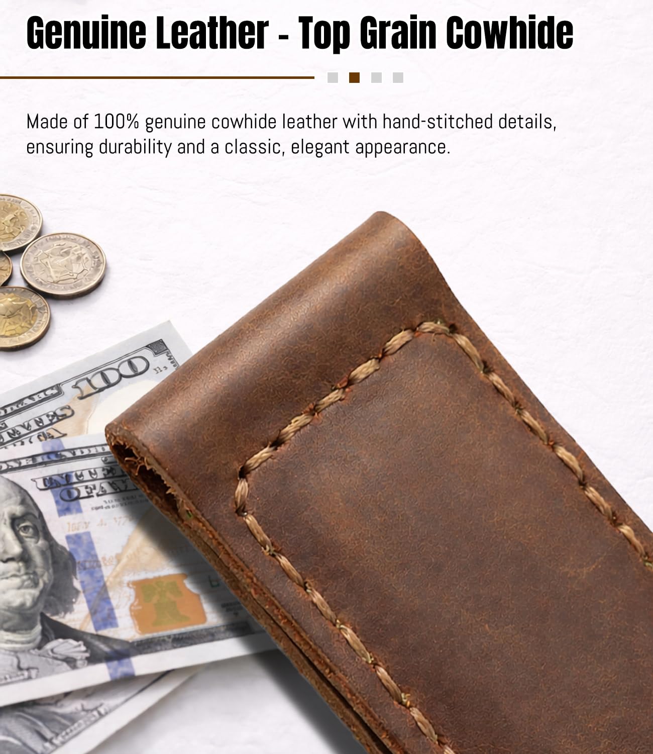 Routoboe Slim Magnetic Money Clip, Genuine Leather Business Card Holder, Gift Box Included