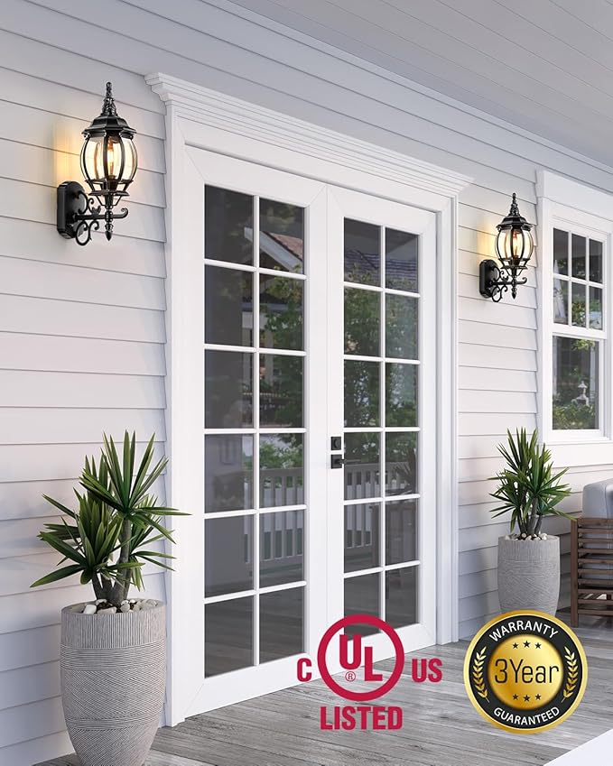 VIANIS Outdoor Wall Light, Black Exterior Porch Light Wall Mount, Modern Outside Lantern Lights for House, Dusk to Dawn Exterior Sconce Lighting for Garage, Front Door Light Fixture Outdoor Wall Lamps