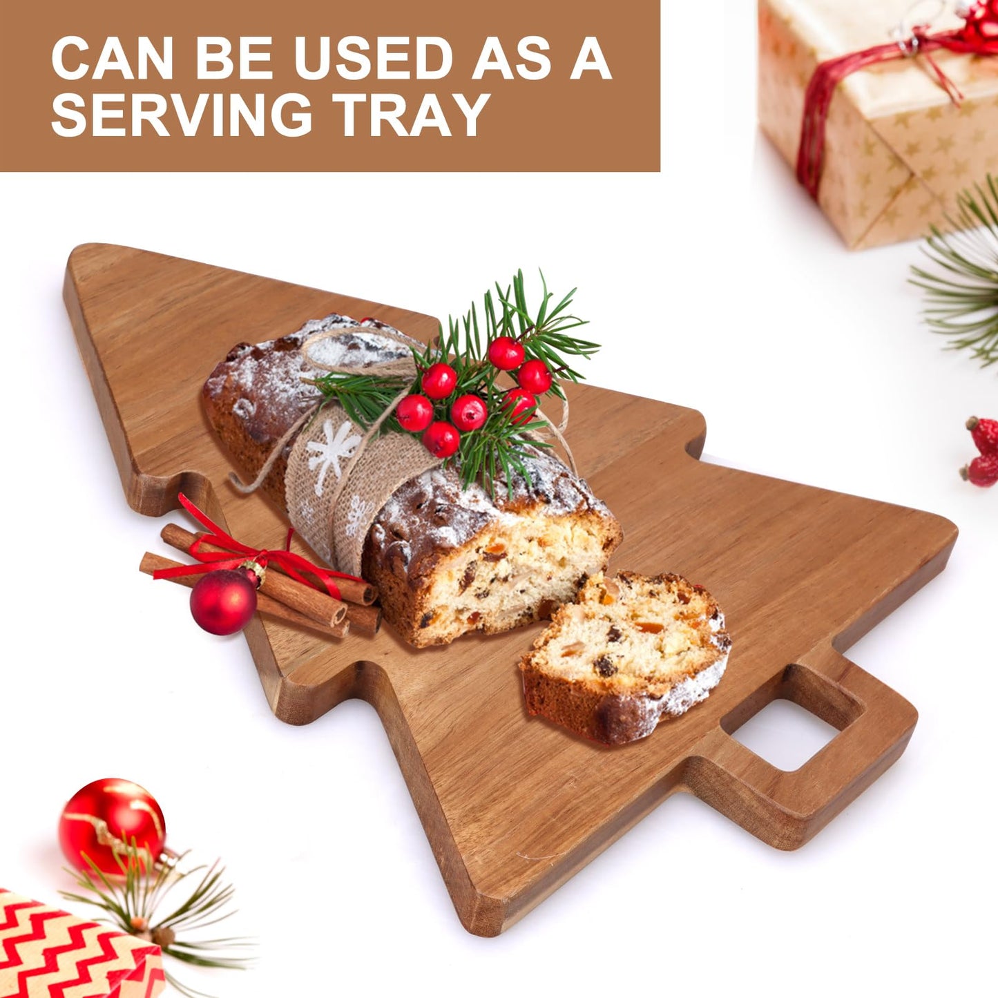 Christmas Kitchen Decor Tree Charcuterie Board Gift Acacia Wood Cutting Board with Handle Holiday Decorations Platter Wooden Xmas Cheese Boards Decorative Charcuterie Board Food Serving Tray