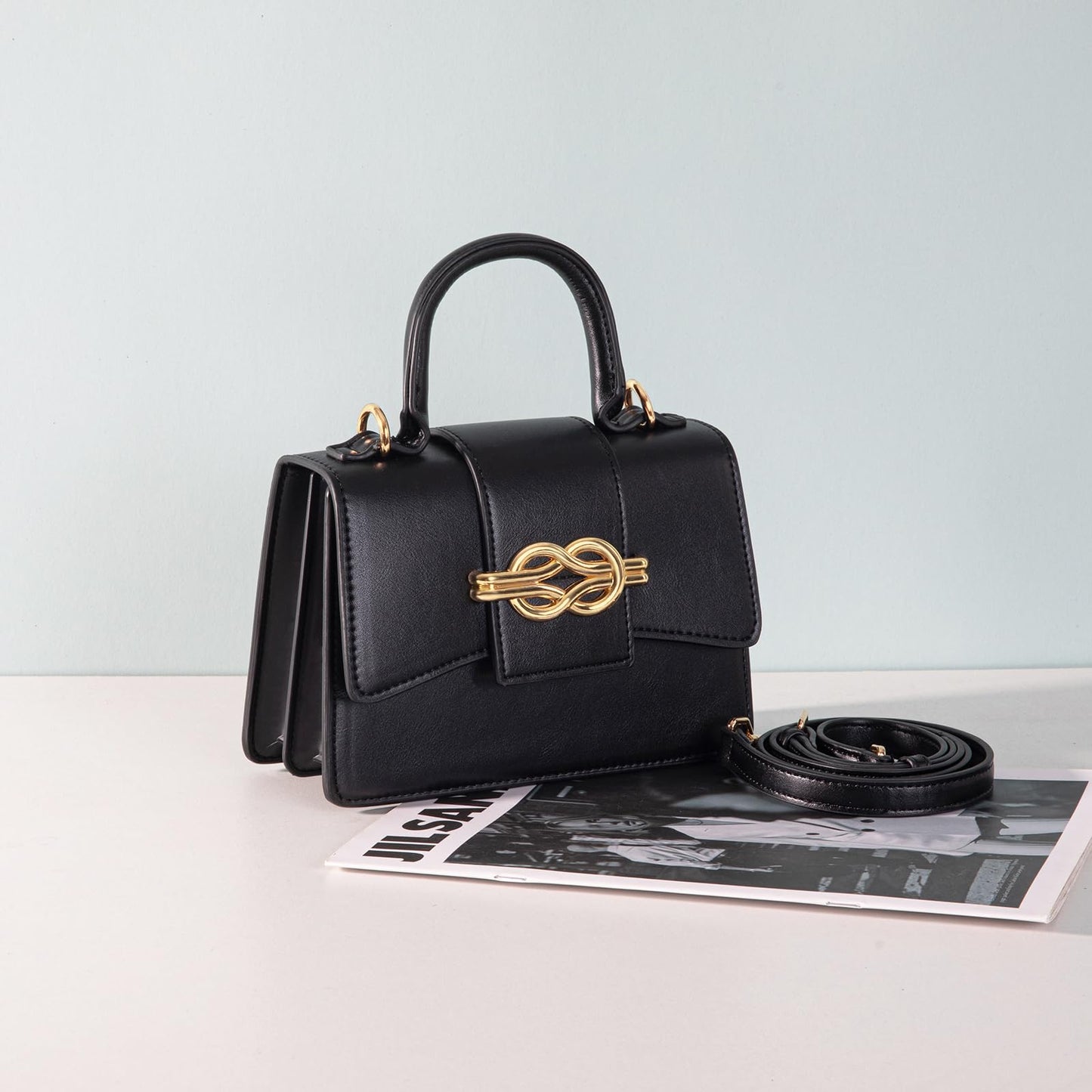 Milan Chiva Small Top Handle Purses for Women Mini Satchel Crossbody Bag Elegant Trendy Square Bag Designer Handbag MC-415BK