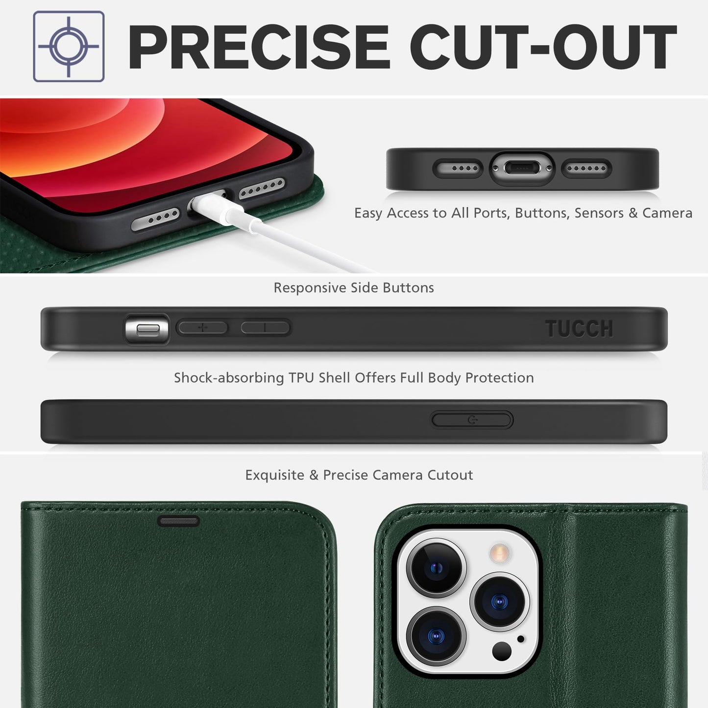 TUCCH Wallet Case for iPhone 12 Pro Max 5G, RFID Blocking Card Slot Stand [Shockproof TPU Interior Case], PU Leather Magnetic Protect Flip Cover Compatible with iPhone 12 Pro Max 6.7”, Midnight Green