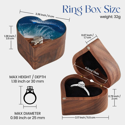 SAMAH Ocean Resin Heart Engagement Ring Box, Personalized Walnut Wooden Ring Box, Ring Display Box for Proposal, Wedding, Anniversary, Valentine's Day, Christmas, Birthday Gifts for Women