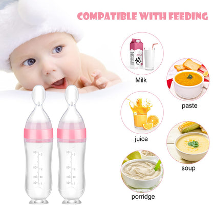 Nuanchu 2 Pieces Baby Spoon Feeder Squeeze Food Toddler Food Dispensing Spoon Suction Cup Design Feeder for Baby Toddlers Boys Girl(Pink)