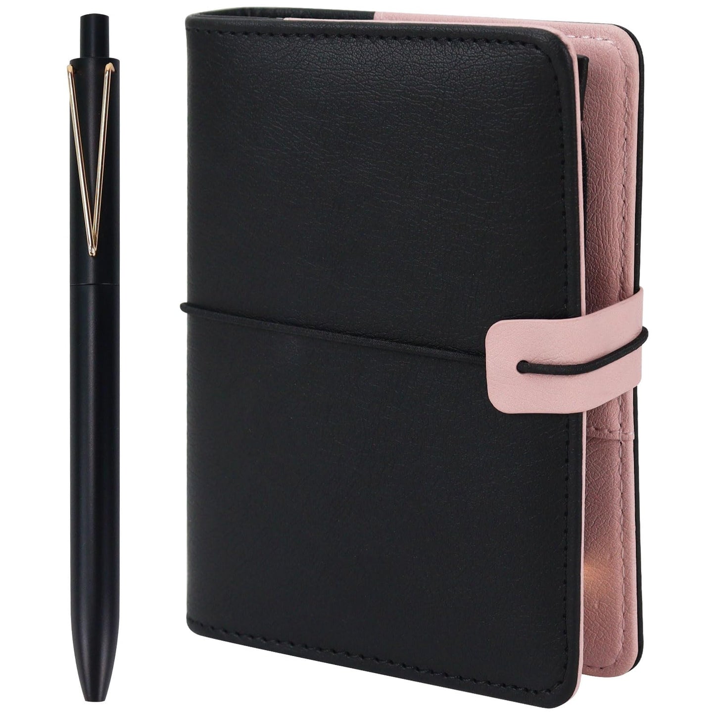 MultiBey A7 Refillable Notebook Planner Cover 6 Ring, Mini a7 Binder Wallet Budget Binder Notebook Folders PU Leather Organizer with Zipper Pockage and Pen, Aesthetic Black Loose Leaf Binder