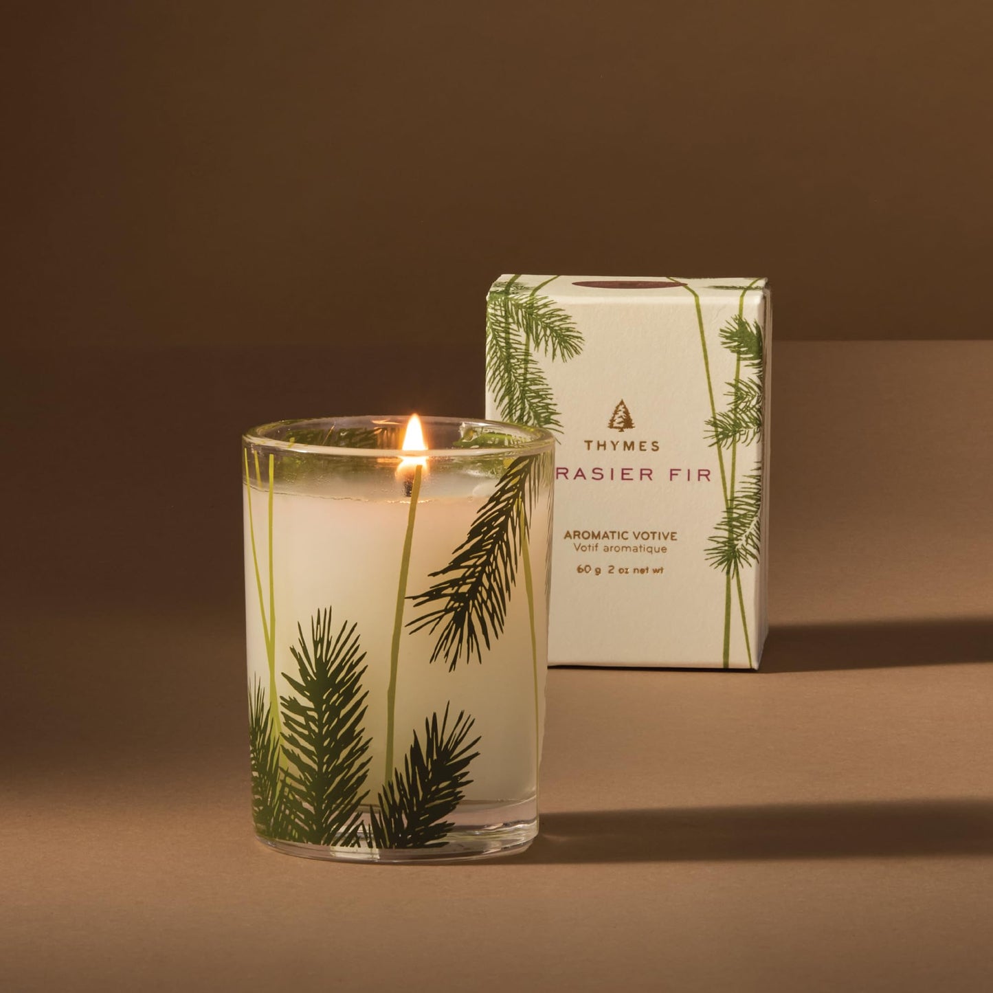 Thymes Frasier Fir Pine Needle Candle – Holiday Candles for Home Scented with Notes of Crisp Siberian Fir, Cedarwood & Sandalwood – Christmas Decor (2 oz)