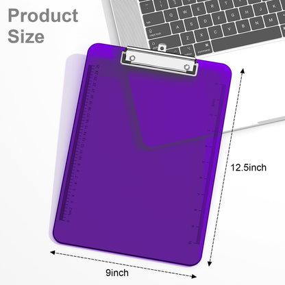 Piasoenc Plastic Clipboards, Translucent Ruler Clip Board with Low Profile, Office Supply, School Supplies, Letter Size 9 x 12.11 Inches,Purple