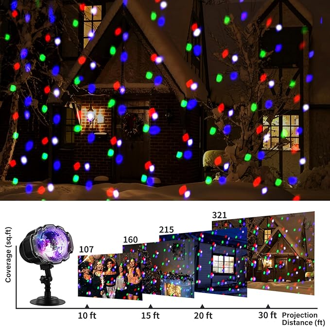 Christmas Snowfall Projector Lights, Multi Colors Holiday Lights with Remote Control, White Snow, Indoor Outdoor for Halloween Xmas Party Wedding Garden Landscape Decoration(Snow Spots)