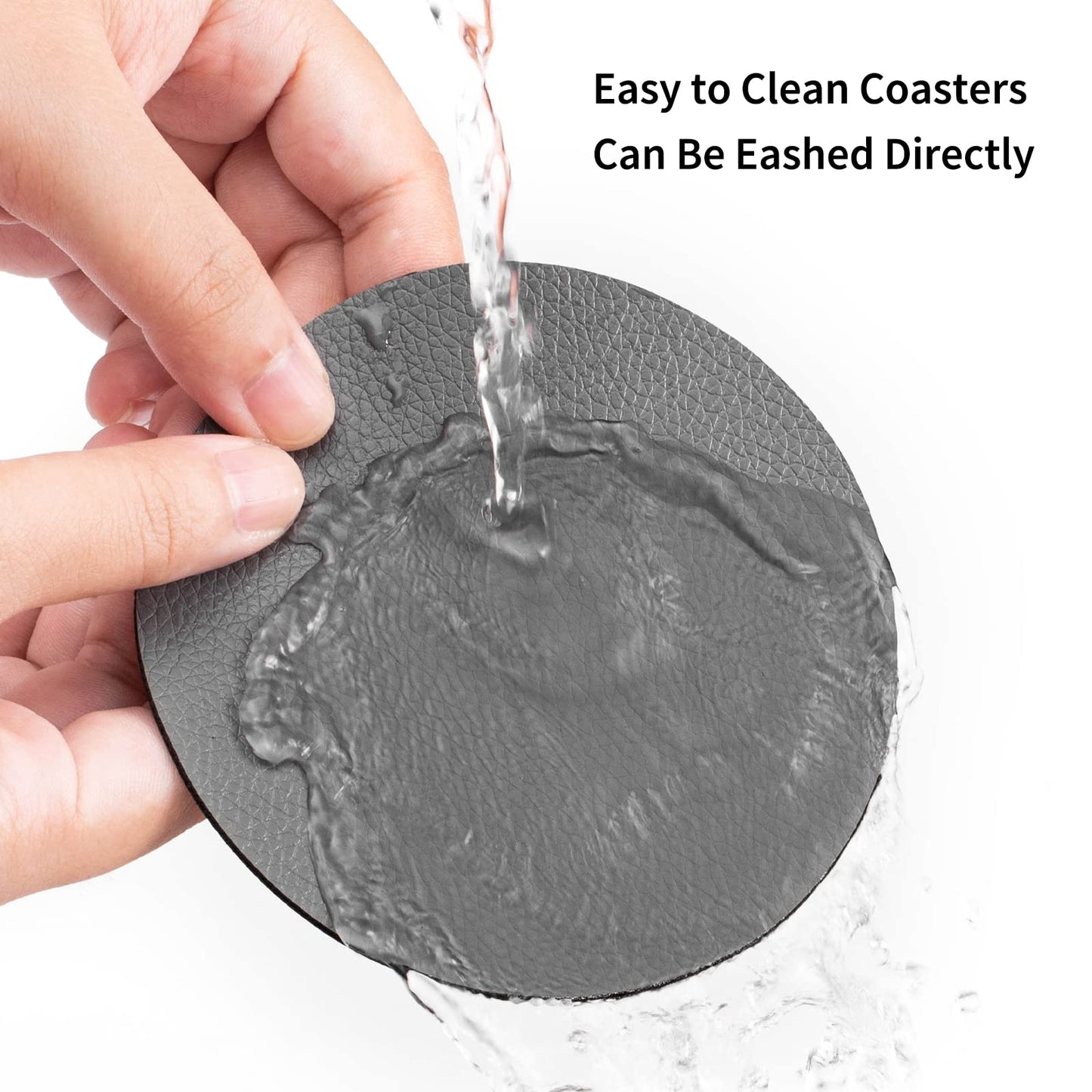 Chitomars Faux Leather Coasters Set of 12, Dual Sided Non-Slip Washable Cup Coasters for Coffee Tabletop Protection (Gray Black)