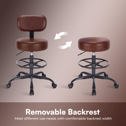 SUPERJARE Drafting Chair with Back, Adjustable Foot Rest Rolling Stool, Multi-Purpose Office Desk Chair, Thick Seat Cushion for Home Bar Kitchen Shop - Rustic Brown