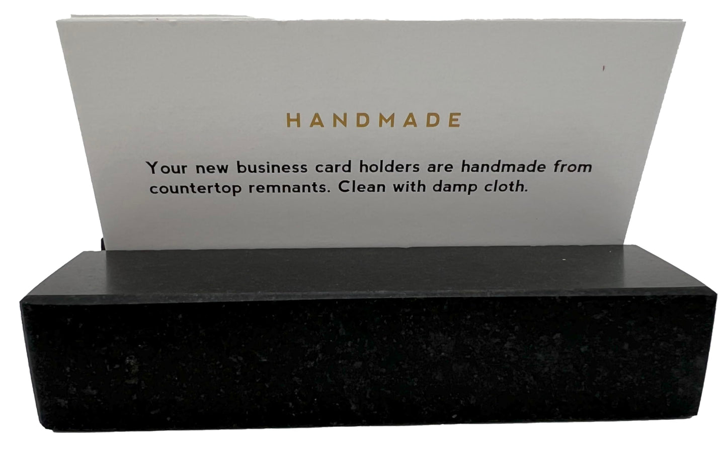 Craftsman Stoneworks Business Card Holder for Desk - Honed Black Absolute Granite Display for Cards, Desktop Business Card Stand for Home or Office. Handmade in California.