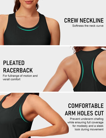MAGCOMSEN Women's Racerback Workout Black Tank Tops Athletic Sleeveless Quick Dry Tops Muscle Tank Yoga Gym Hiking Top M