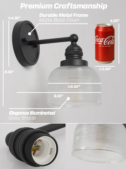 Black Wall Sconces Minimalist Bathroom Vanity Light with Hand-Blowing Clear Glass Modern Wall Sconce Light Lamps for Bathroom Mirror Living Room Bedroom Kitchen E26 Hardwire Indoor