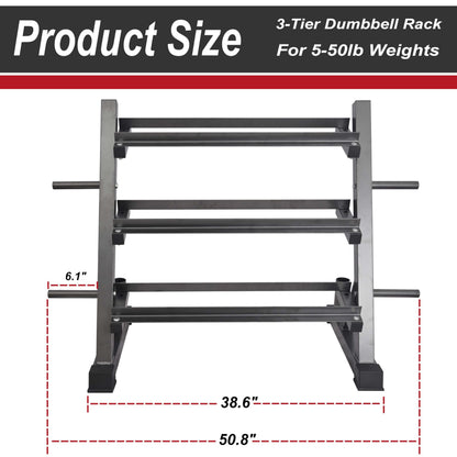 VIODEX 3 Tier Multifunctional Dumbbells Weights Barbells Rack, 1100 lbs Weight Capacity (Rack Only)