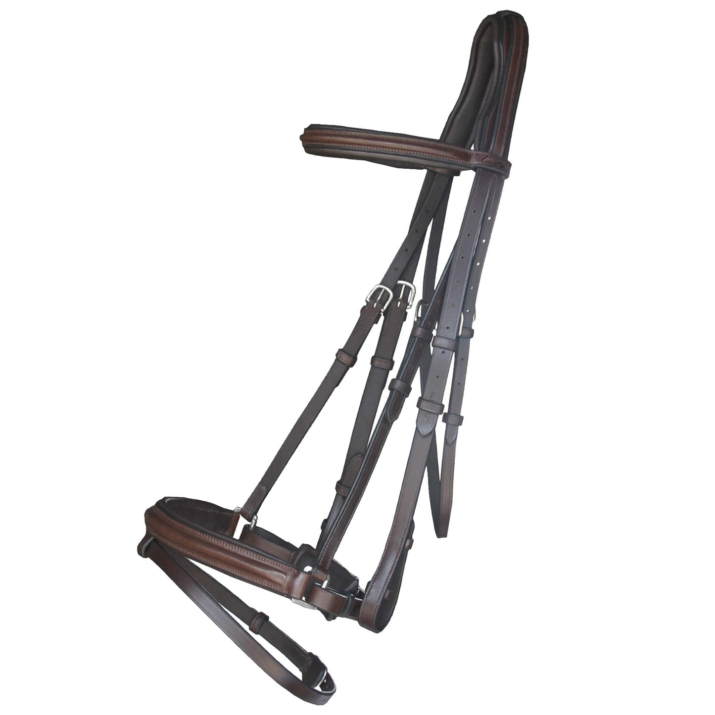 Exion Anti Pressure Cutback Crown Piece Soft Lined Browband and Crank Noseband Dressage Leather Bridle and Hand Stopper Leather Reins | Royal Dressage Bridle for Horses