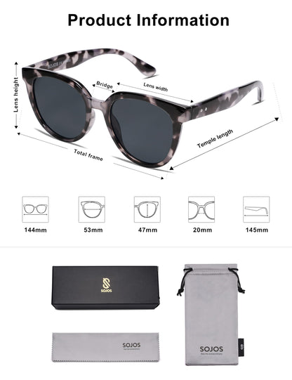 SOJOS Trendy Cat Eye Round Polarized Sunglasses for Women Fashion UV Protection Sunnies Sunglasses SJ2175