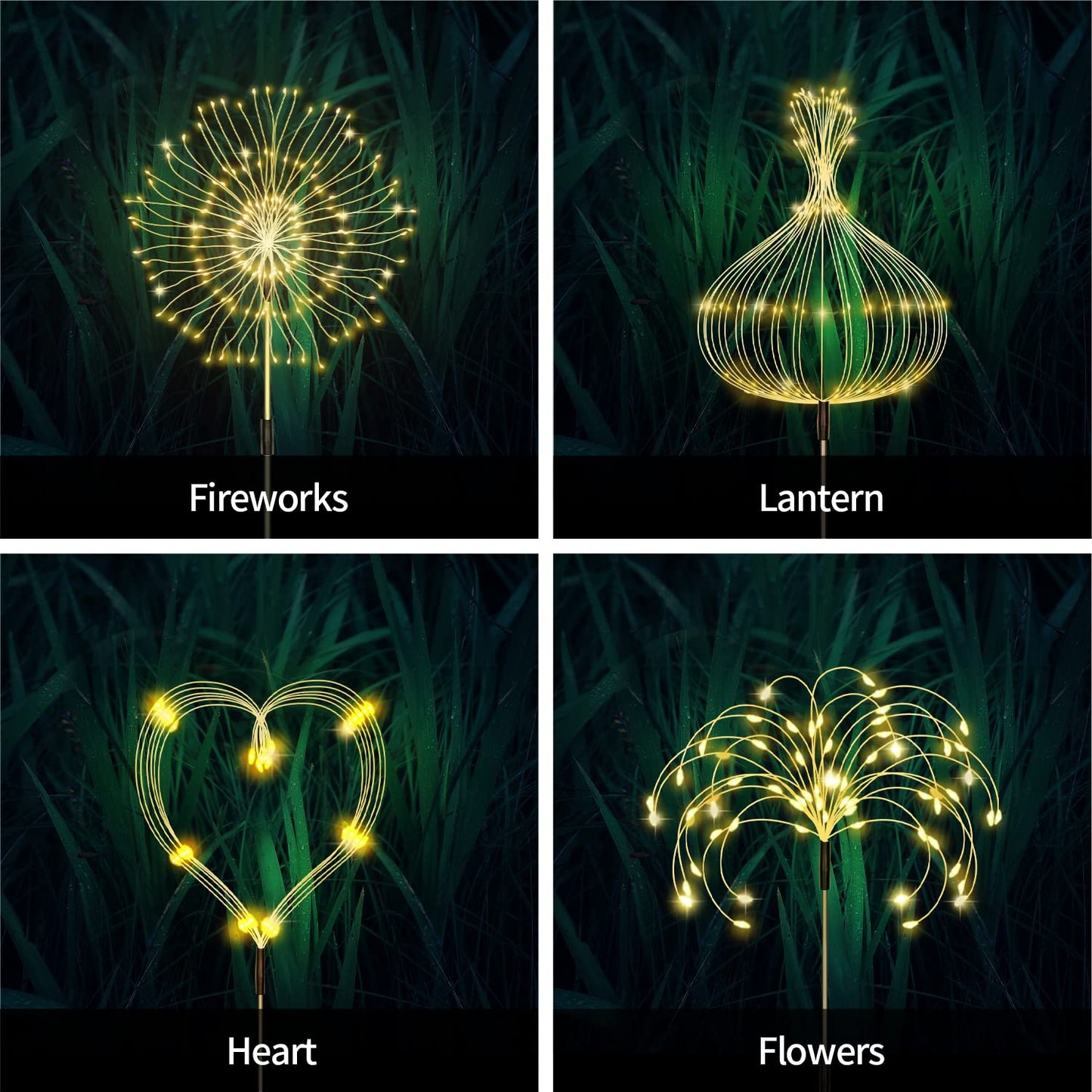 Maleyt Solar Garden Lights, Outdoor Firework Lights, 5 Pack 120 LED Decorative Stake with Remote, 8 Modes DIY Landscape Light Waterproof Lamps for Walkway Pathway Backyard Lawn (Warm)
