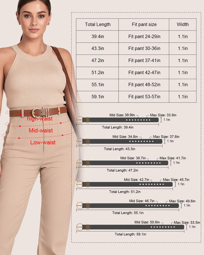 XZQTIVE 3 Pack Women Belts For Jeans Dresses Pants Ladies Leather Waist Belt with Gold Buckle
