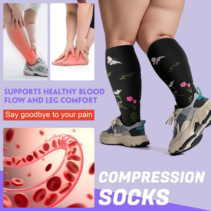 Tinojye 4 Pairs Plus Size Compression Socks,Extra Wide Calf 20-30 mmHg Knee High Compression Socks for Men Women Circulation