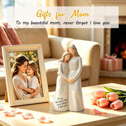 Mom Birthday Gifts from Daughter,7.48" Mother Daughter Figurine, Mother's Day, Thanksgiving,Christmas Day Gift for Mom, Birthday Gifts for Mother Women Grandma,Home Tabletop Shelf Decor,White,Resin