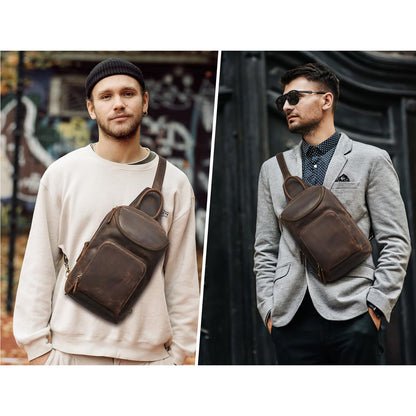 S-ZONE Sling Bag for Women Men Genuine Leather Vintage Crossbody Chest Bags Backpack Daypack Outdoor Travel