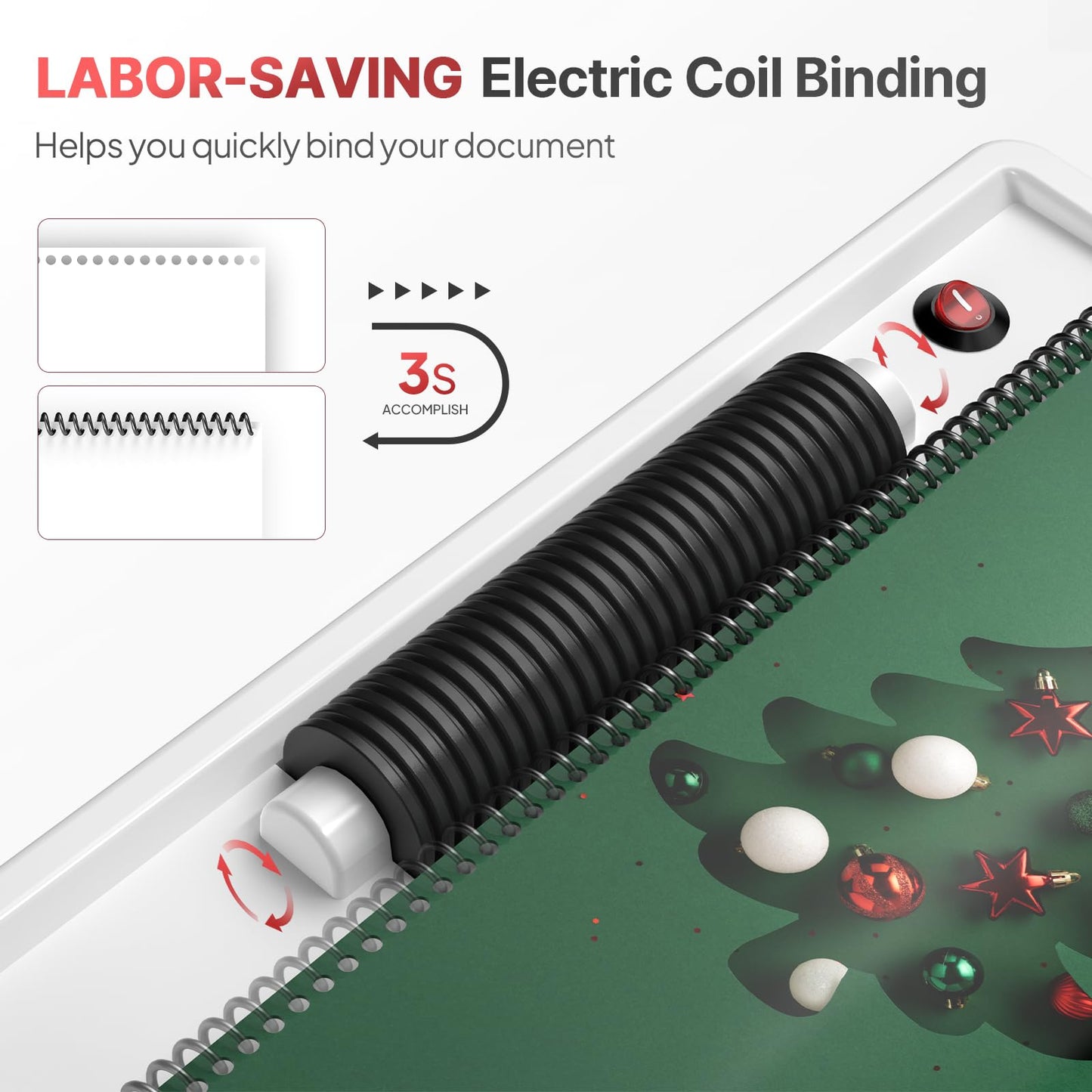 Spiral Coil Binding Machine: Homeschool Manual 46 Hole Puncher Spiral Binder with Electric Coil Inserter, Professional & Customizable Binding for Book Press, Paper, Binder Book, Notebook, White