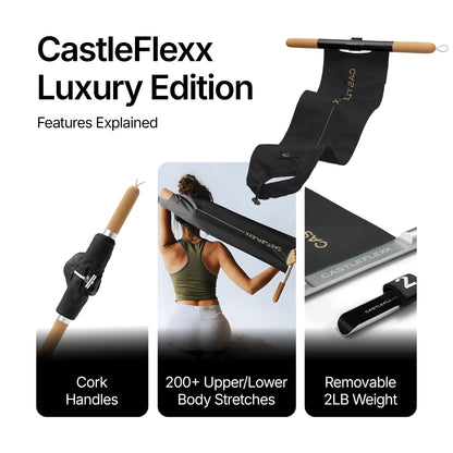 CastleFlexx Mobility and Full Body Strengthening Device | Non-Elastic Stretch Strap with Natural Premium Cork Handles for Stretching, Exercise, Physical Therapy, and Yoga