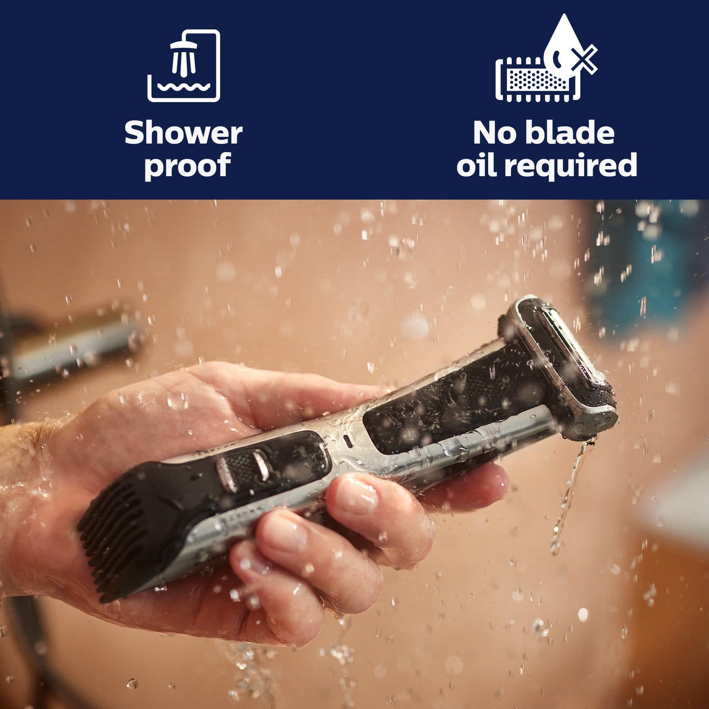 Philips Norelco Body Groomer 7000 Series, Men's Whole Body Groomer, Contour-Following 2D Flexing Head, Triple Protect Shave System & Intimate Body Hair Trimmer, 100% Showerproof, BG7480/50