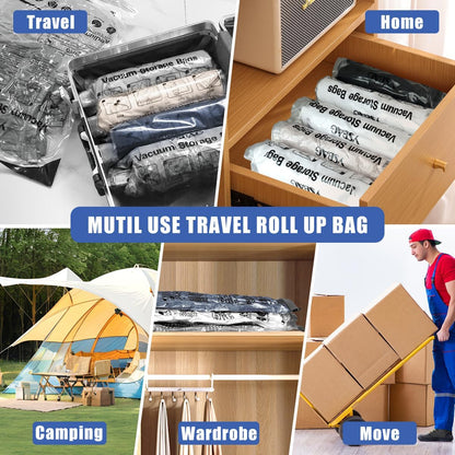 Seal Bags for Clothing- Roll Up Compression Storage Bags, Space Saver Shrink Organisers for Travel Luggage Clothes Blankets Comforters (6 Small)