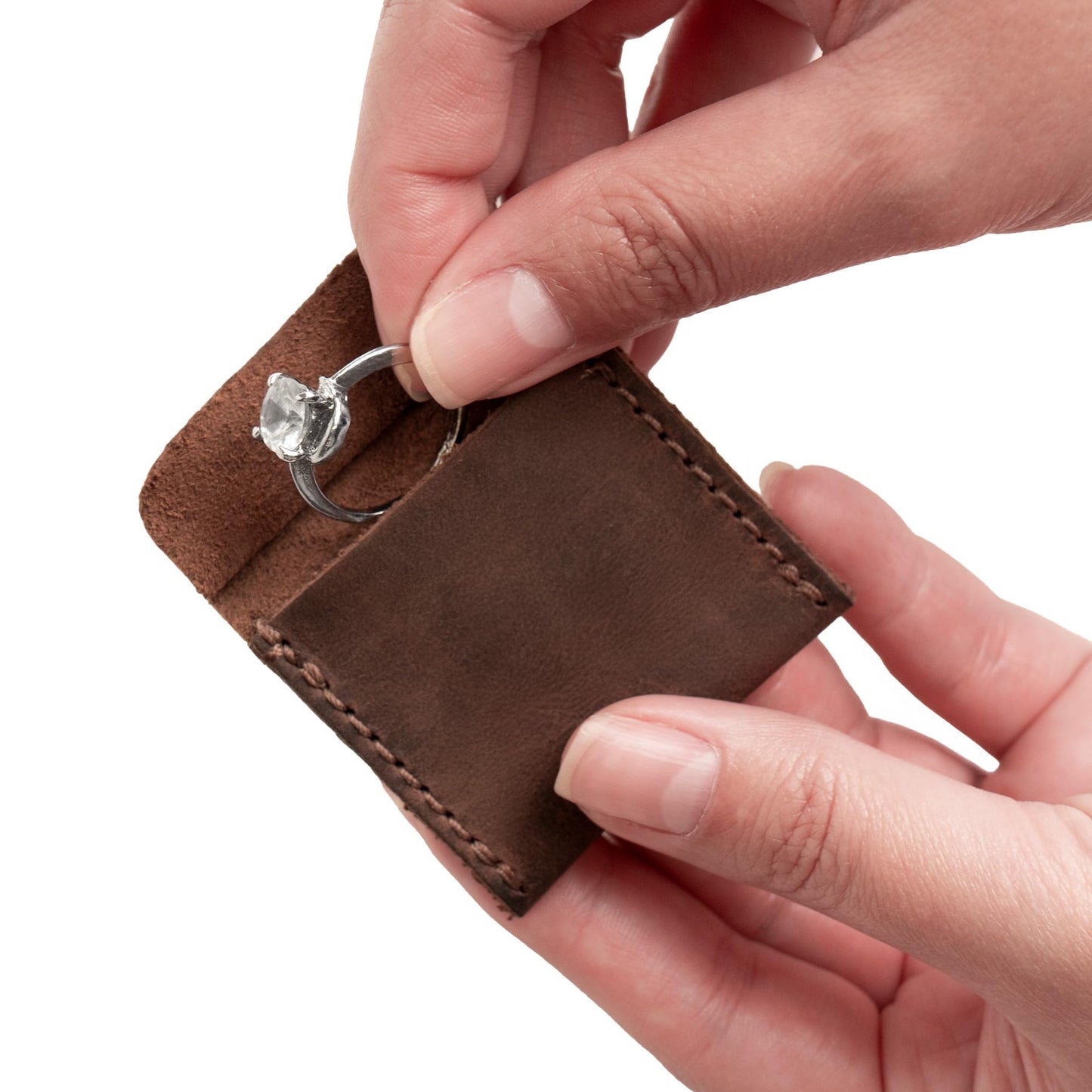 Hide & Drink Full Grain Leather Wedding Ring Box, Engagement Rings Case, Pouch Organizer for Jewelry, Travel, Mens Holder, Small Bearer, Mini Display Cabinet, Slim Storage Boxes, Proposal Ceremony