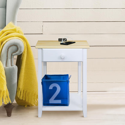 Casual Home Owl Night Stand with USB Port Charging Station and Drawer, 17.5" W x 14.25" D x 24.5" H, Natural Gray