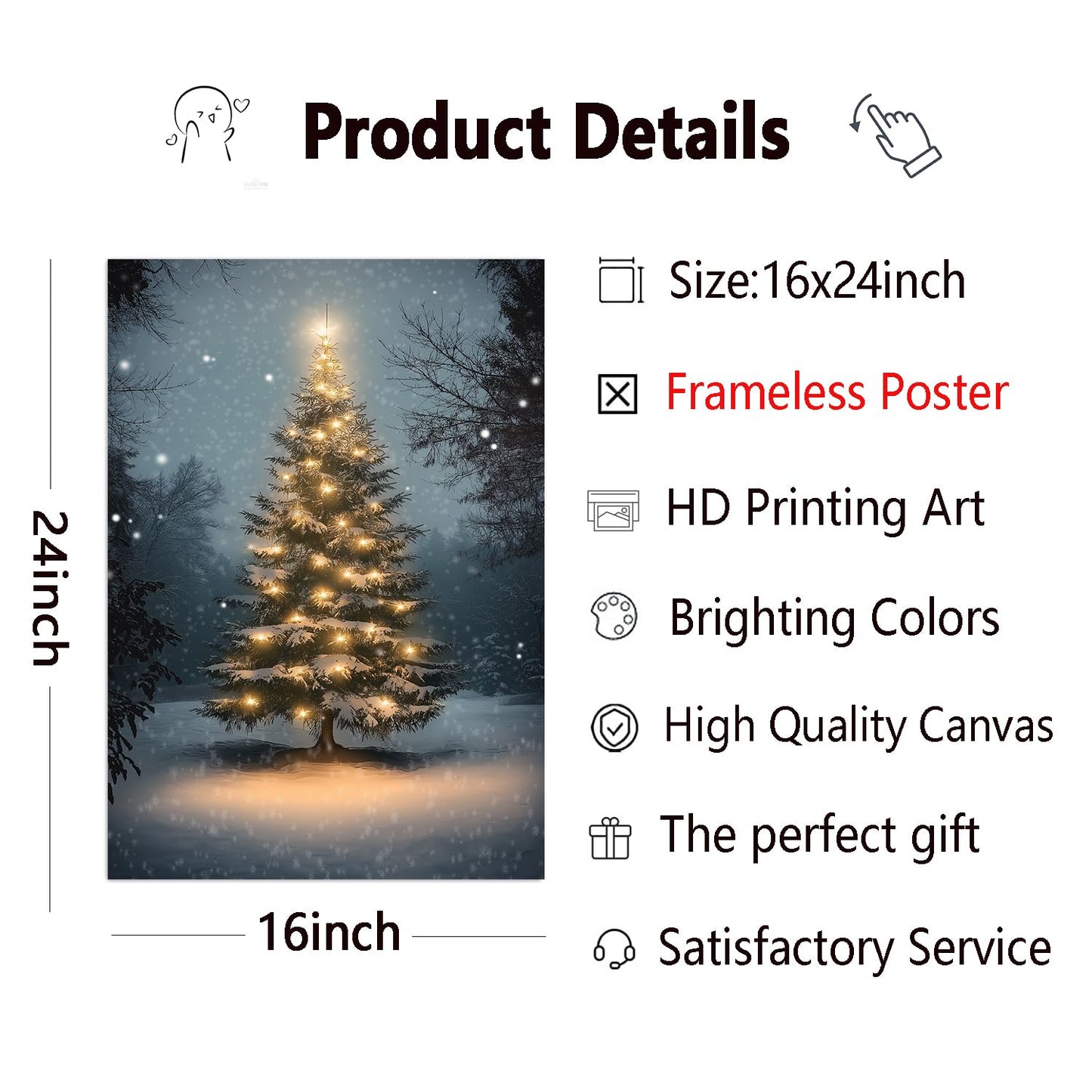 Lauximart Winter Pine Forest Christmas Wall Art Rustic Landscape North Prints Vintage Christmas Wall Art Snowy Landscape Art Scene Winter Aesthetic Poster Rustic Tree Print 16x24inch No Frame