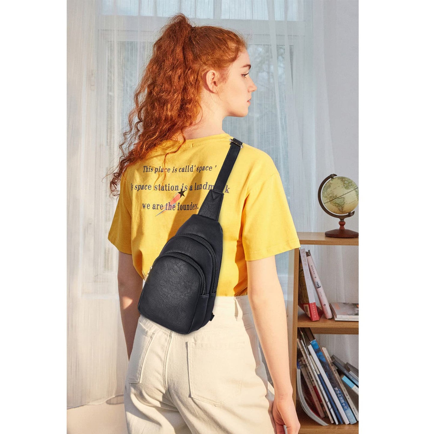 Telena Crossbody Bags for Women Leather Sling Bag for Woman Travel Black