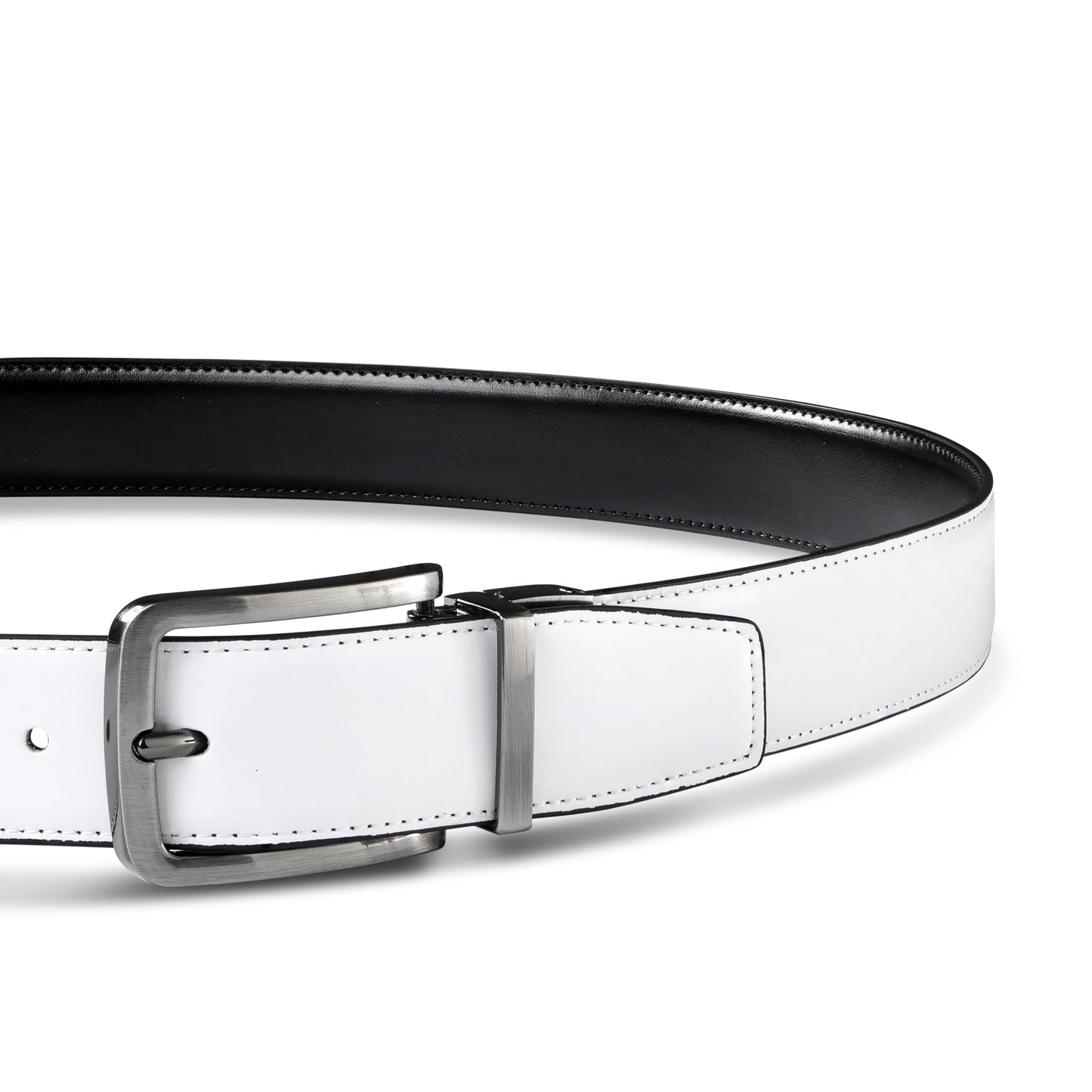 MILORDE Men’s Reversible Leather Belt for Casual Golf Dress Pants Shirts, Double Style - 2 Sides (Black/White - M905, 34)