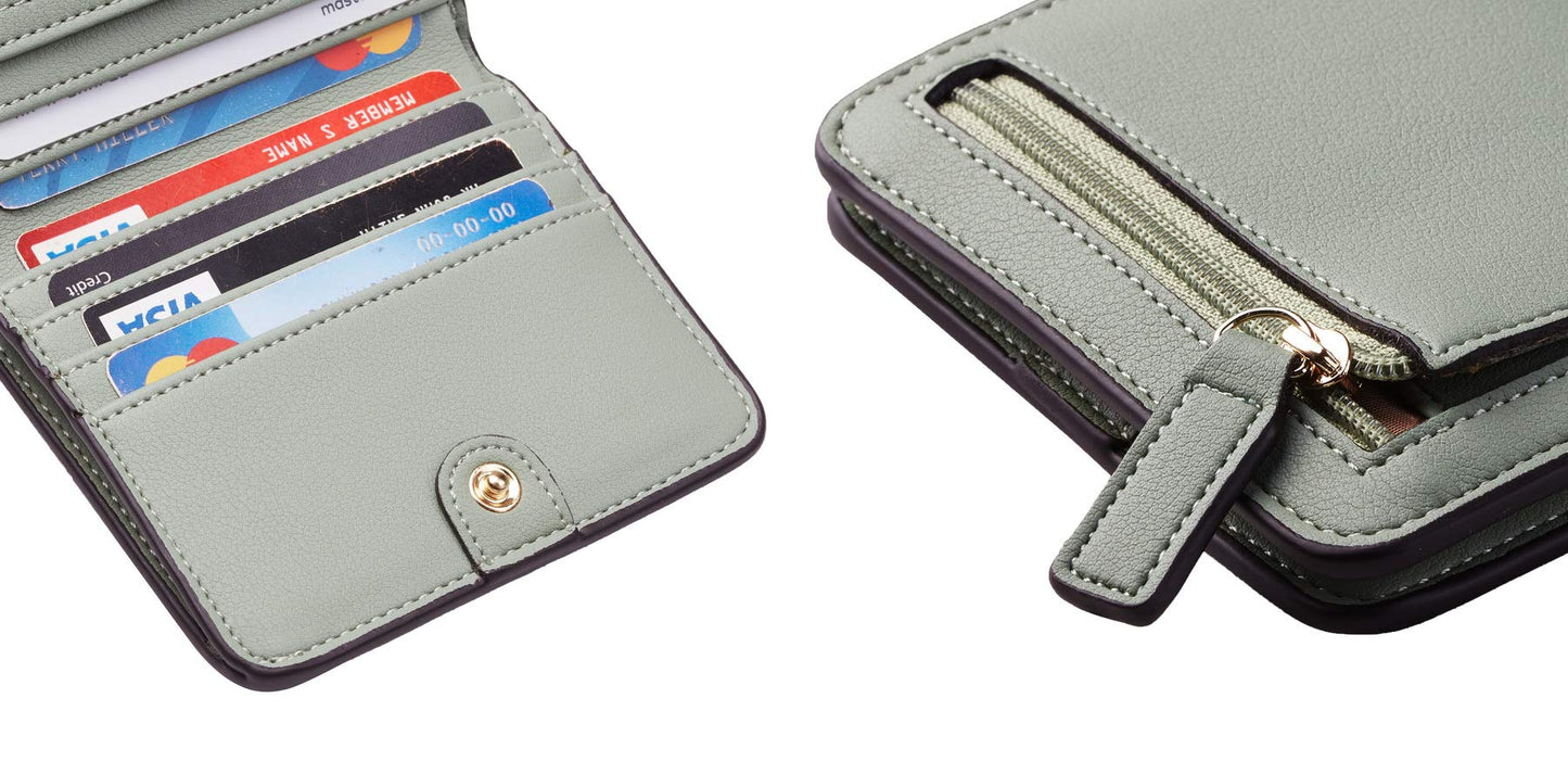 Toughergun Women’s Small Slim Leather Wallet with RFID Protection, Compact Bifold Mini Purse with Clear ID Window