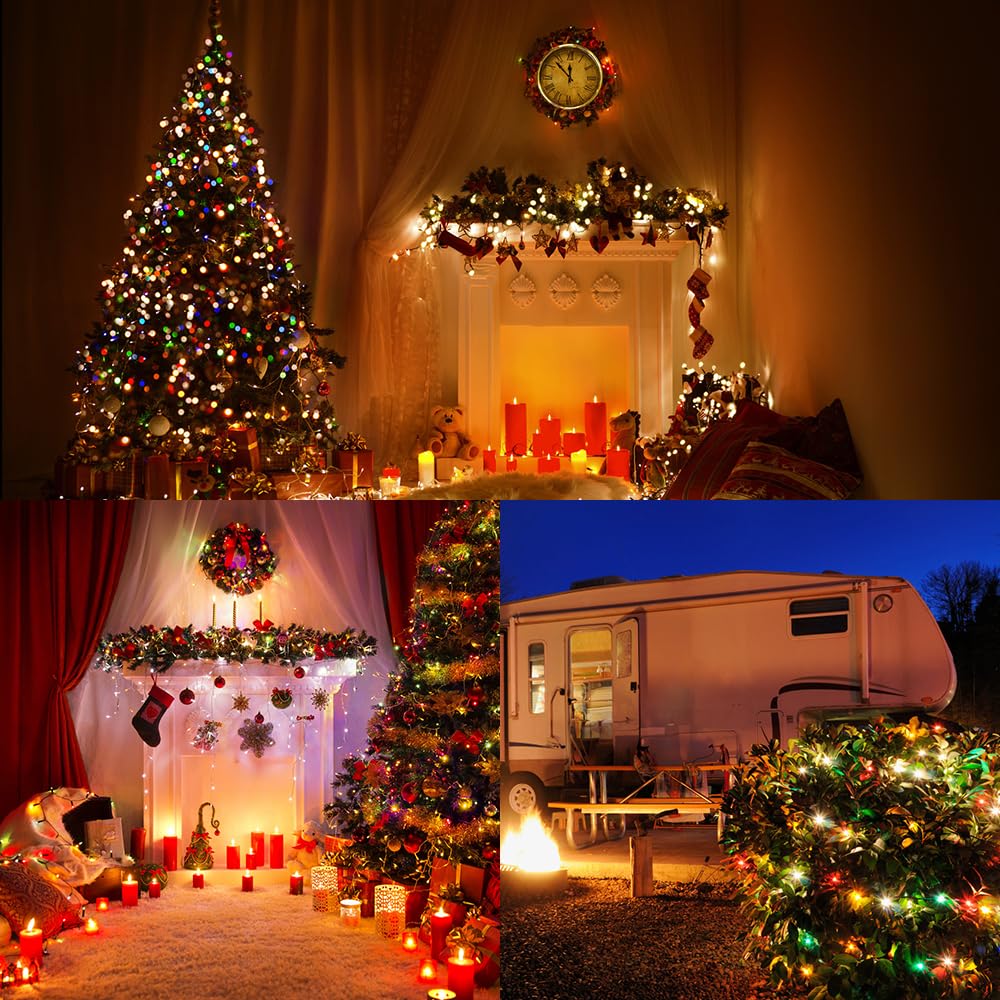 novrose Red White and Green Christmas Lights Outdoor Pearlized G15 70 LED 19ft Plug in Mini Globe String Lights Multi Color Green Wire for Indoor Patio Xmas Tree