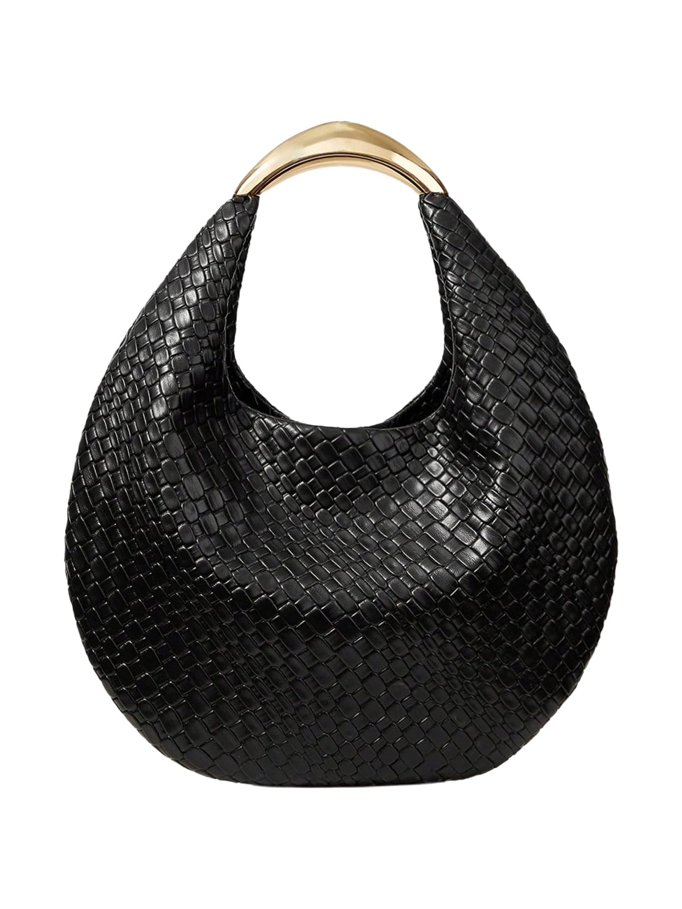 QWINEE Women's Woven Handbag Elegant Clutch Purse Metal Top Handle Cresent Evening Bag Retro PU Leather Clutch Purse Black One Size