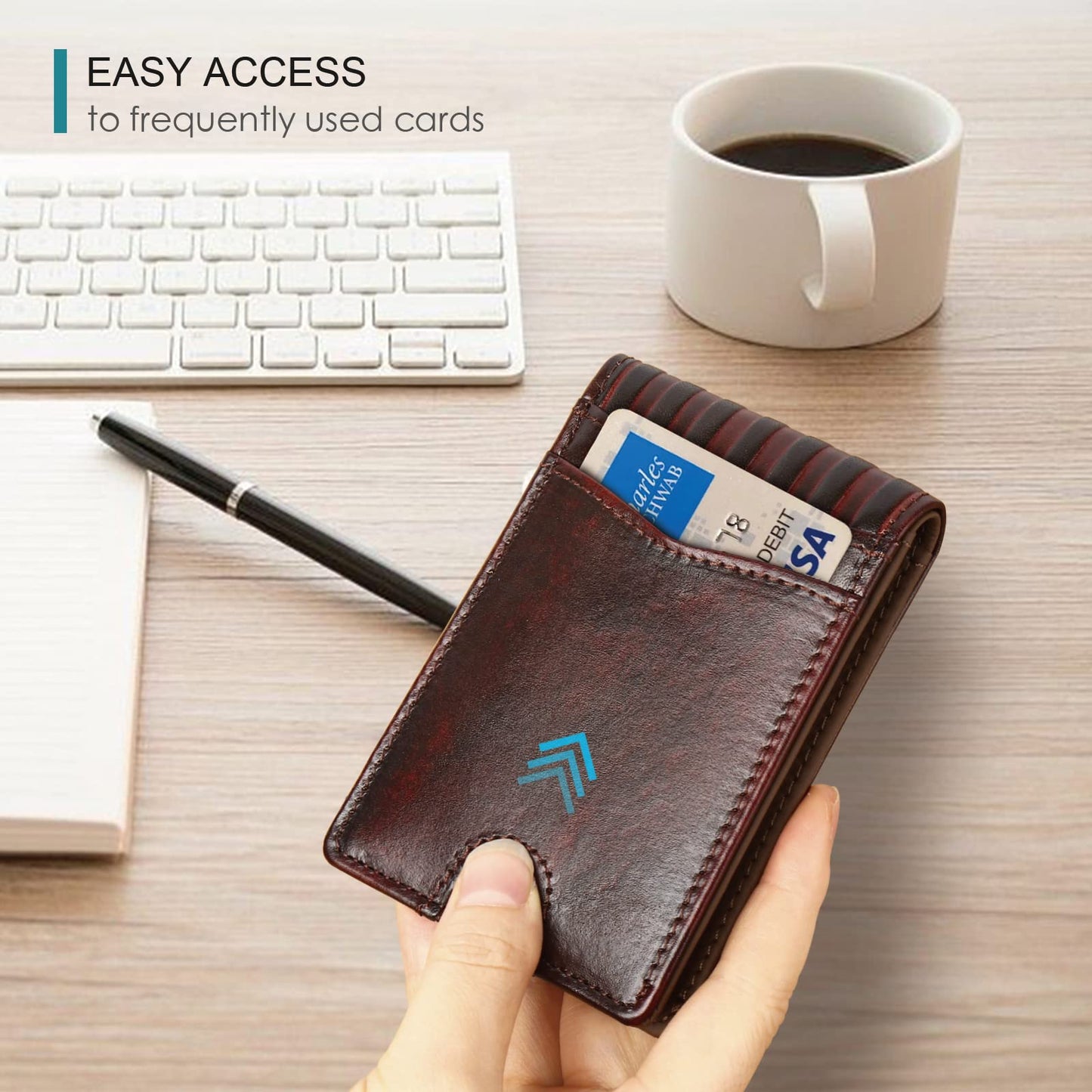 Pefiam Full Grain Leather Wallets for Men, Bifold Wallets for Men, Mens Leather Wallets with 12 Slots, RFID Blocking, Gifts for Men (USA Flag, Red)