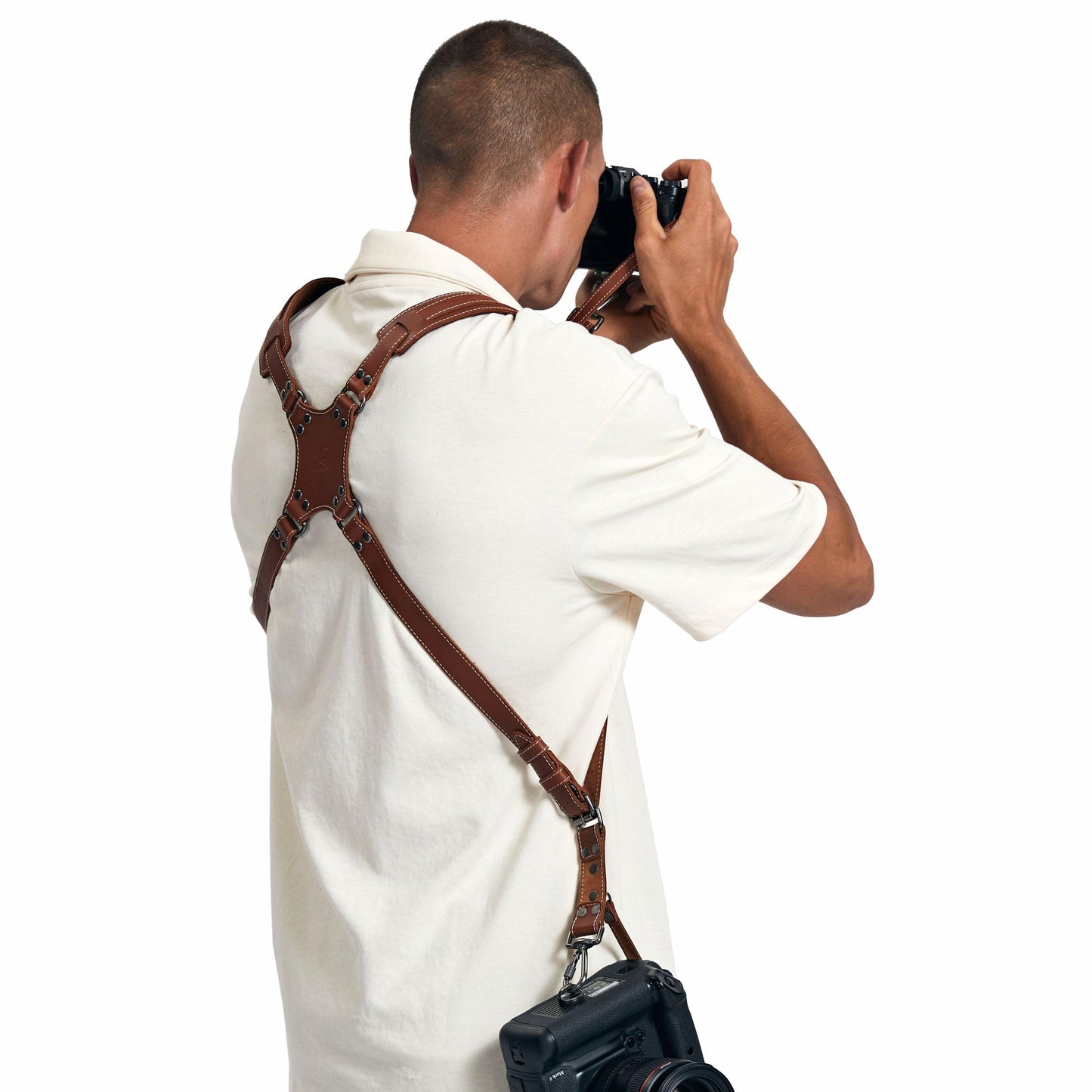 Padwa Lifestyle Tan Dual Camera Harness Strap for Two-Cameras - Dual Shoulder Full Grain Leather Harness,Multi Double Camera Gear for DSLR/SLR Strap,Double Camera Harness for Photographers