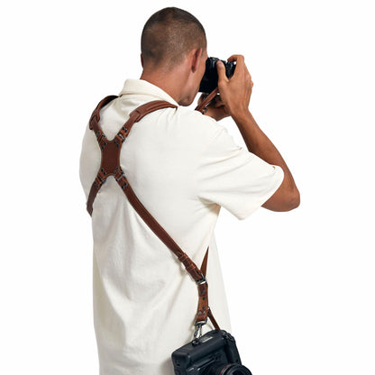 Padwa Lifestyle Tan Dual Camera Harness Strap for Two-Cameras - Dual Shoulder Full Grain Leather Harness,Multi Double Camera Gear for DSLR/SLR Strap,Double Camera Harness for Photographers