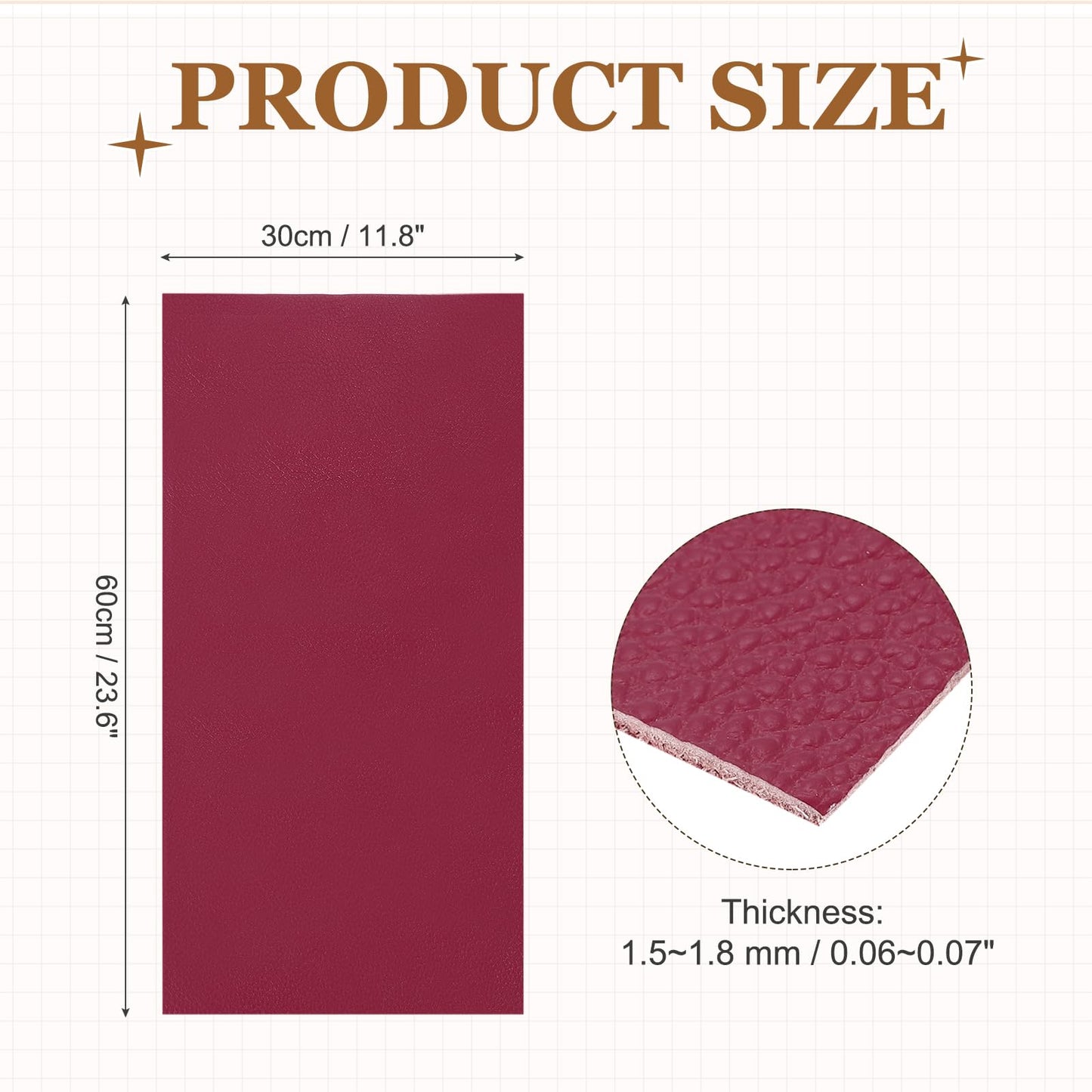 MECCANIXITY Thick Full Grain Leather Sheet, 23.6 x 11.8 Inch Natural Cow Leather 1.5-1.8 mm Fabric Pieces for DIY Craft Furniture Office Belts Notebook Covers,Fashion Red
