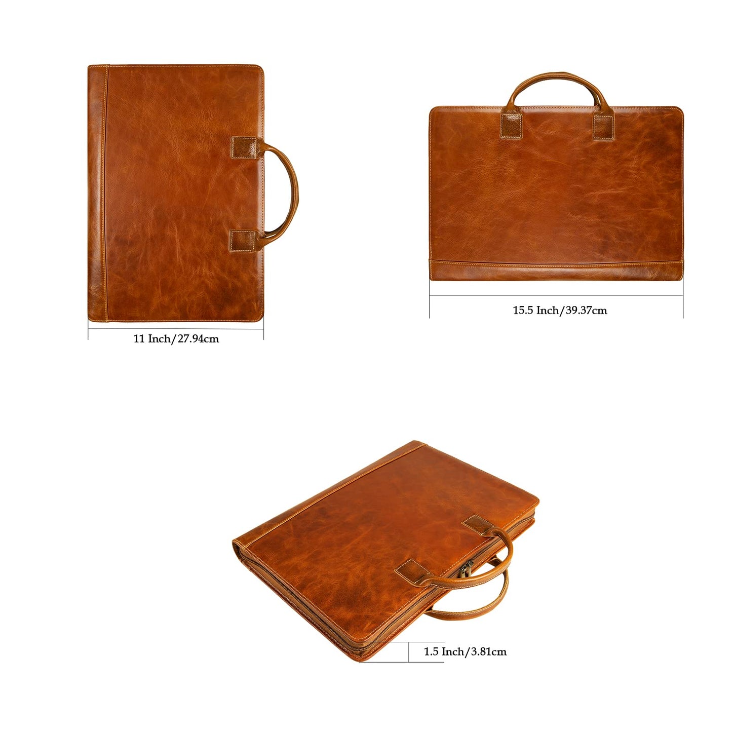 GZRHKJ Oil Wax Leather Portfolio, Padfolio Organizer with Handle, Personalized Padfolio，Padfolio With Zipper for Men Women，Suitable for 15-inch Laptop Legal Pad Padfolio, Brown