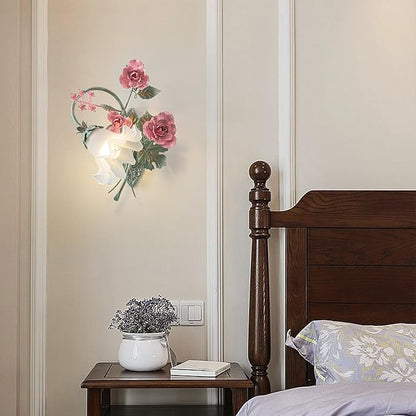 Vintage Floral Wall Sconce,Metal Wall Lamp with Glass Lampshade,Mounted Wall Lights for Bedroom Living Room Corridor Vanity Hallway E26 Wall Art Scones 40 * 40Cm Right