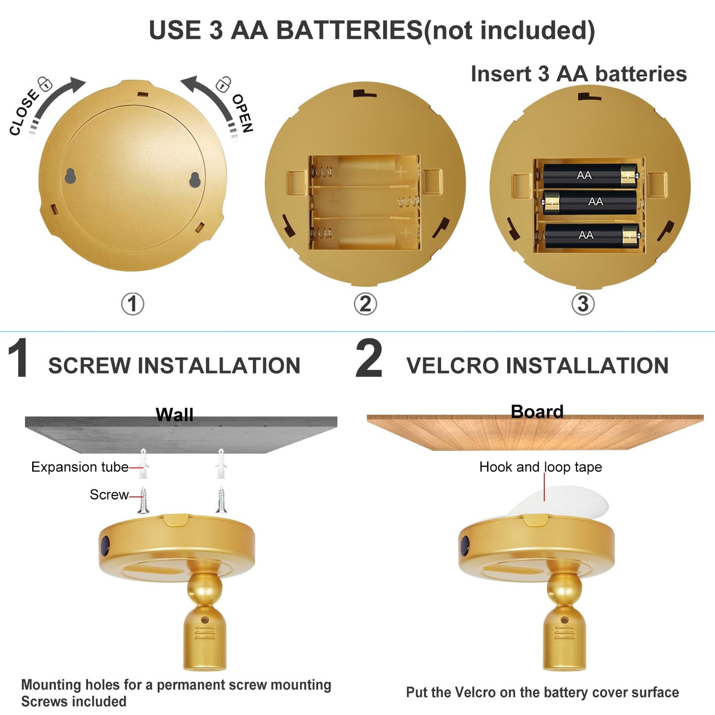 HAMVIDNE Indoor LED Spotlight, Battery Operated RGBW Spotlights with Remote, 12 Colors Changing Plant Tree Spot Light with Timer, Up Lights for Wall Art Picture Display Dartboard Painting Accent-Gold