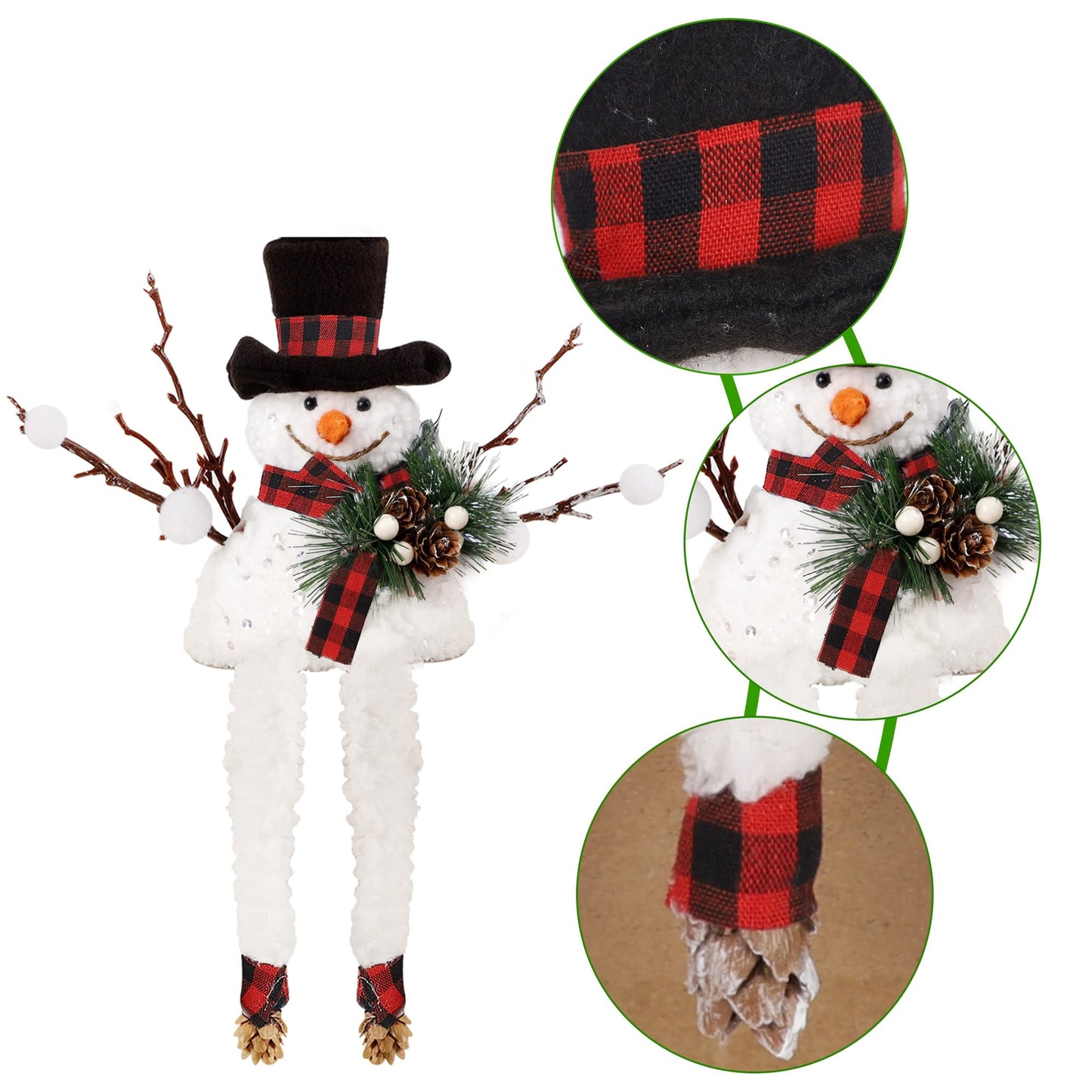 Lulu Home Set of 2 Christmas Snowman Ornaments for Table Mantel Desk Fireplace Home Holiday Decor (Red and Black)