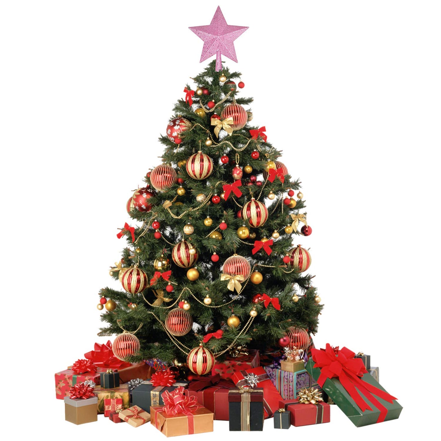 Artiflr 10 Inch Christmas Tree Topper, Pink Star Tree Topper Glittered Christmas Tree Decorations for Indoor Home Décor (Pink)