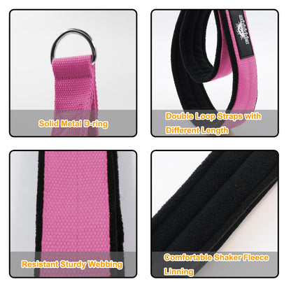 Lights Mountain Durable Pilates Double Loop D-Ring Straps - Padded Handles for Reformer, Yoga & Home Gym Workouts (Pink M)
