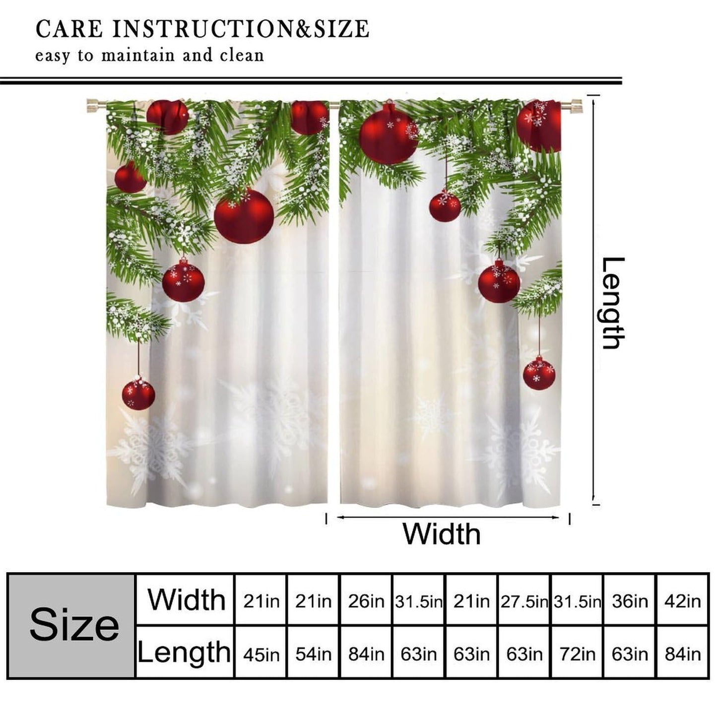 ICMOLYYENLO Merry Christmas Curtains, Red Balloons with Pine Fir Tree Holiday Season Art Print Living Room Bedroom Curtains 42x44 Inch